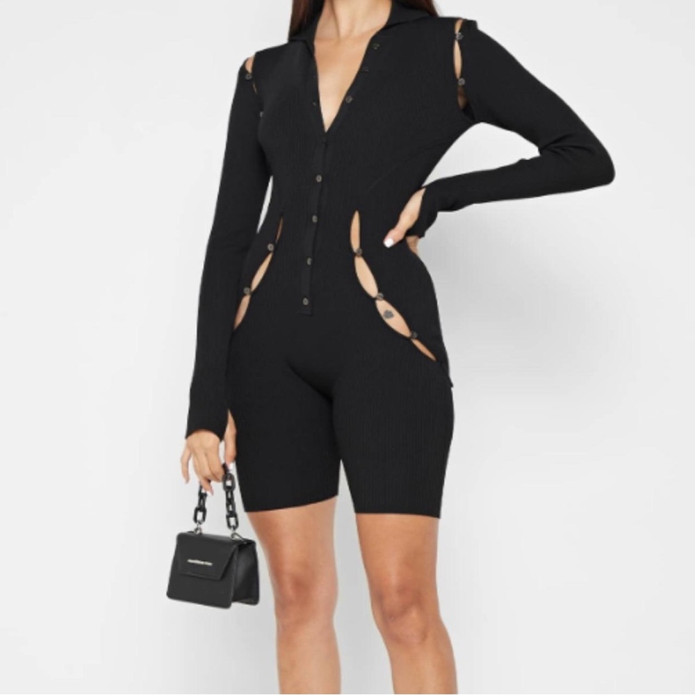 Black Cutout Long Sleeve Romper